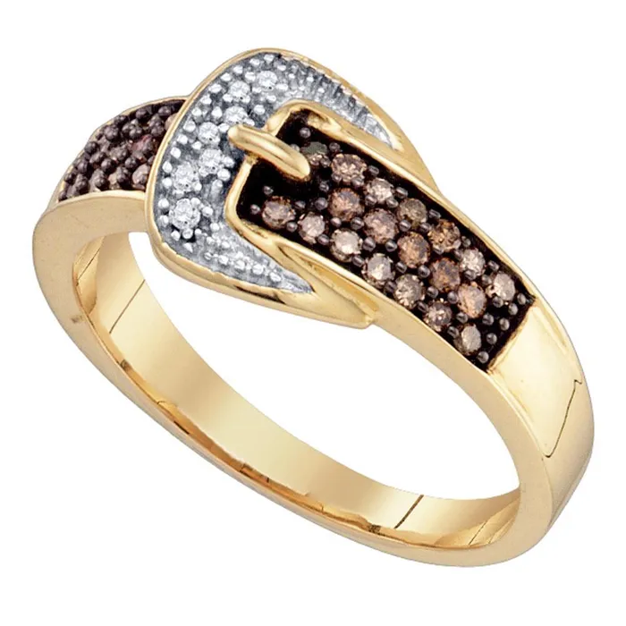 Rings mayamila 10k Yellow Gold Cognacbrown Color Enhanced Diamond Belt Buckle Band Ring 14 Cttw Rings mayamila 10k Yellow Gold Cognacbrown Color Enhanced Diamond Belt Buckle Band Ring 14 Cttw