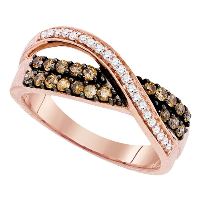 Rings mayamila 10kt Rose Gold Womens Round Cognacbrown Color Enhanced Diamond Crossover Band Ring 12 Cttw Rings mayamila 10kt Rose Gold Womens Round Cognacbrown Color Enhanced Diamond Crossover Band Ring 12 Cttw