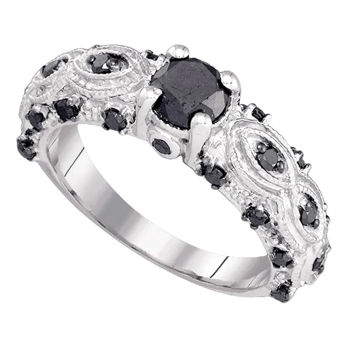Rings mayamila 10kt White Gold Womens Round Black Color Enhanced Diamond Solitaire Bridal Wedding Engagement Ring 100 Cttw