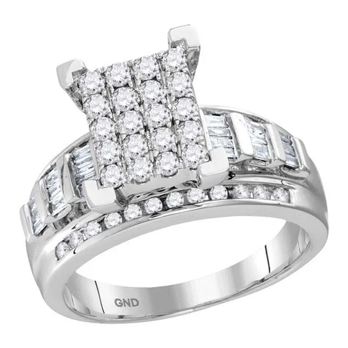 Rings mayamila 10kt White Gold Womens Round Diamond Cindys Dream Cluster Bridal Wedding Engagement Ring 12 Cttw Size 9