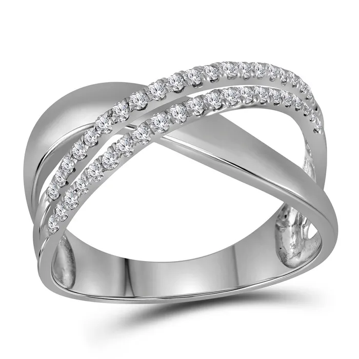 Rings mayamila 10kt White Gold Womens Round Diamond Crossover Band Ring 38 Cttw Rings mayamila 10kt White Gold Womens Round Diamond Crossover Band Ring 38 Cttw