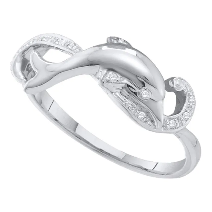 Rings mayamila 10kt White Gold Womens Round Diamond Dolphin Ring 120 Cttw Rings mayamila 10kt White Gold Womens Round Diamond Dolphin Ring 120 Cttw