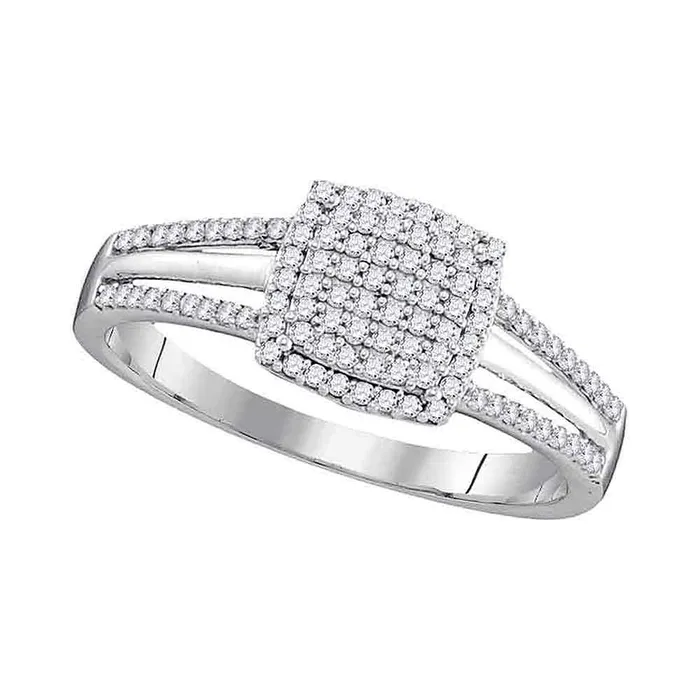 Rings mayamila 10kt White Gold Womens Round Diamond Square Cluster Bridal Wedding Engagement Ring 14 Cttw