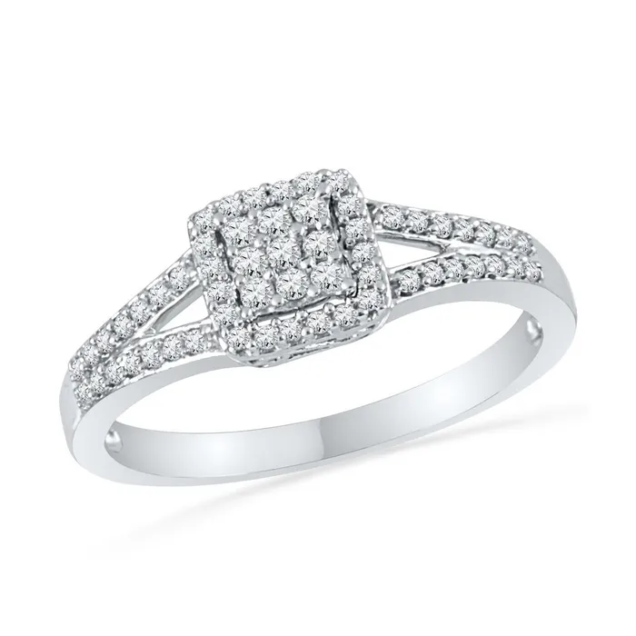 Rings mayamila 10kt White Gold Womens Round Diamond Square Cluster Splitshank Ring 14 Cttw Rings mayamila 10kt White Gold Womens Round Diamond Square Cluster Splitshank Ring 14 Cttw