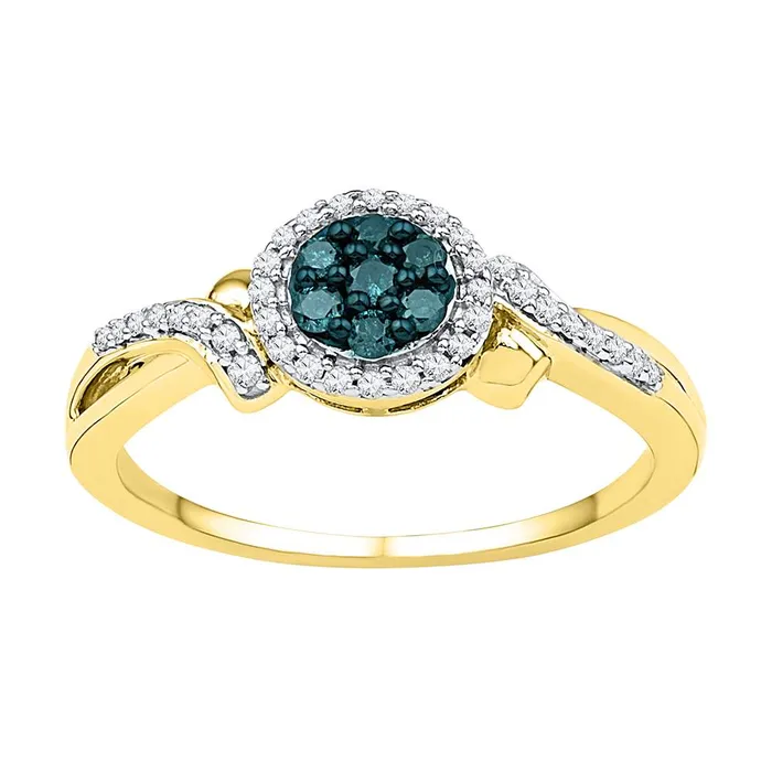 Rings mayamila 10kt Yellow Gold Womens Round Blue Color Enhanced Diamond Cluster Ring 14 Cttw Rings mayamila 10kt Yellow Gold Womens Round Blue Color Enhanced Diamond Cluster Ring 14 Cttw