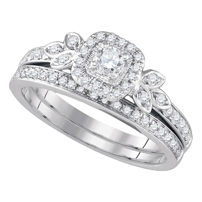 Rings mayamila 14kt White Gold Womens Round Diamond Floral Halo Bridal Wedding Engagement Ring Band Set 12 Cttw Rings mayamila 14kt White Gold Womens Round Diamond Floral Halo Bridal Wedding Engagement Ring Band Set 12 Cttw