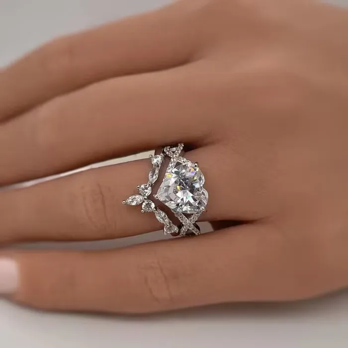 Rings Shineofdiamond 2Pcs 50ct Heart Cut Infinity Ring Split Shank Wedding Ring Set in Sterling Silver
