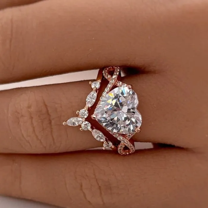 Rings Shineofdiamond 2Pcs 50ct Heart Cut Infinity Ring Split Shank Wedding Ring Set in Sterling Silver