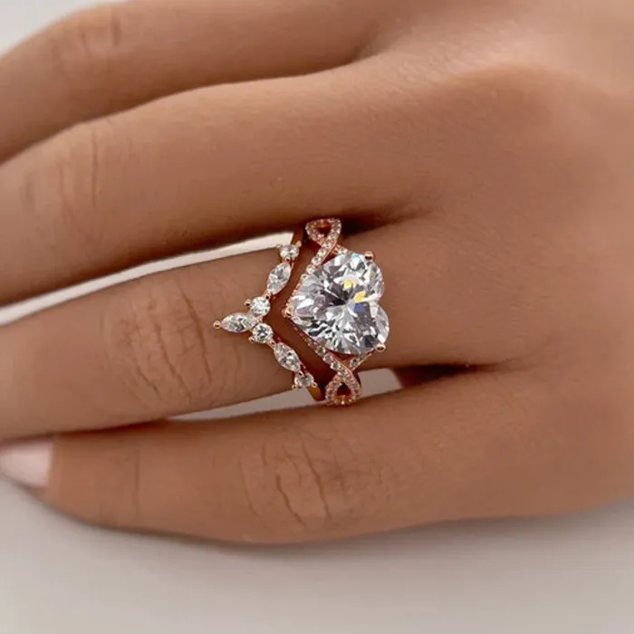 Rings Shineofdiamond 2Pcs 50ct Heart Cut Infinity Ring Split Shank Wedding Ring Set in Sterling Silver
