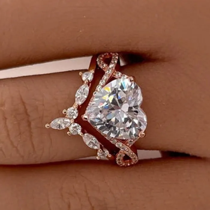 Rings Shineofdiamond 2Pcs 50ct Heart Cut Infinity Ring Split Shank Wedding Ring Set in Sterling Silver