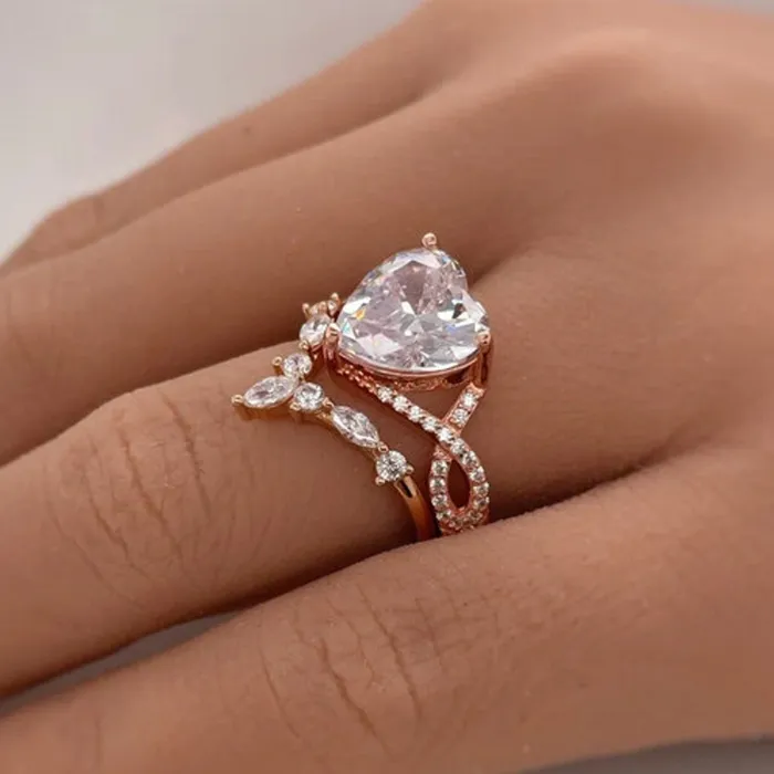 Rings Shineofdiamond 2Pcs 50ct Heart Cut Infinity Ring Split Shank Wedding Ring Set in Sterling Silver