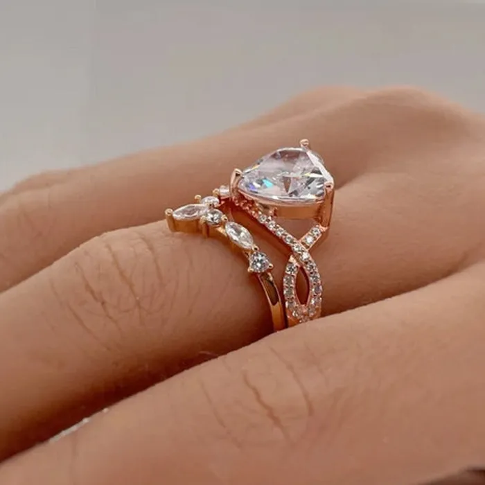 Rings Shineofdiamond 2Pcs 50ct Heart Cut Infinity Ring Split Shank Wedding Ring Set in Sterling Silver