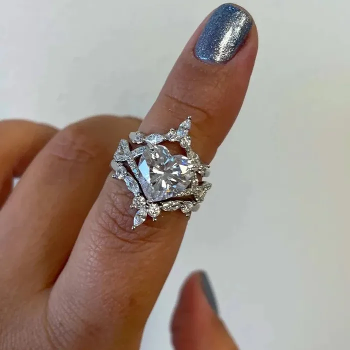 Rings Shineofdiamond 2Pcs 50ct Heart Cut Infinity Ring Split Shank Wedding Ring Set in Sterling Silver
