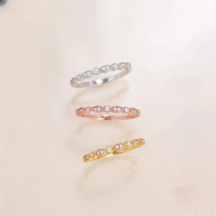 Rings Shineofidamond Art Deco Half Eternity Stacking Wedding Band in Sterling Silver