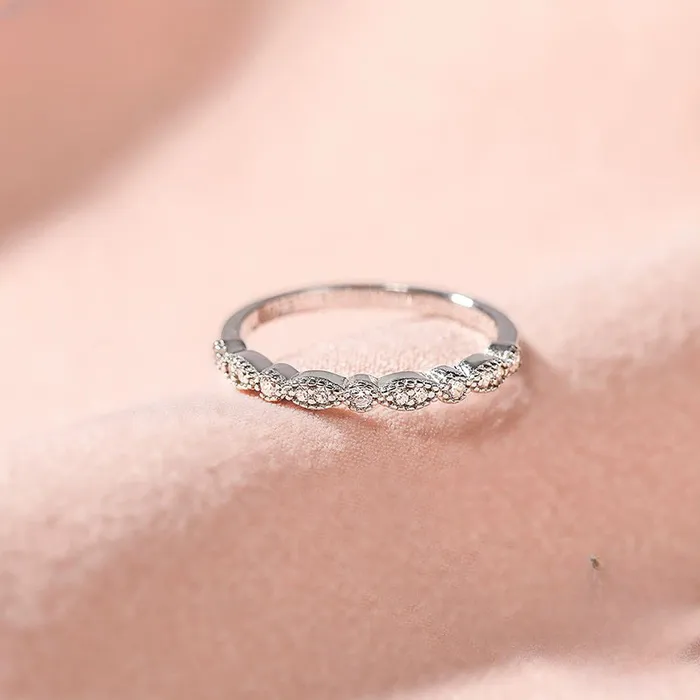 Rings Shineofidamond Art Deco Half Eternity Stacking Wedding Band in Sterling Silver