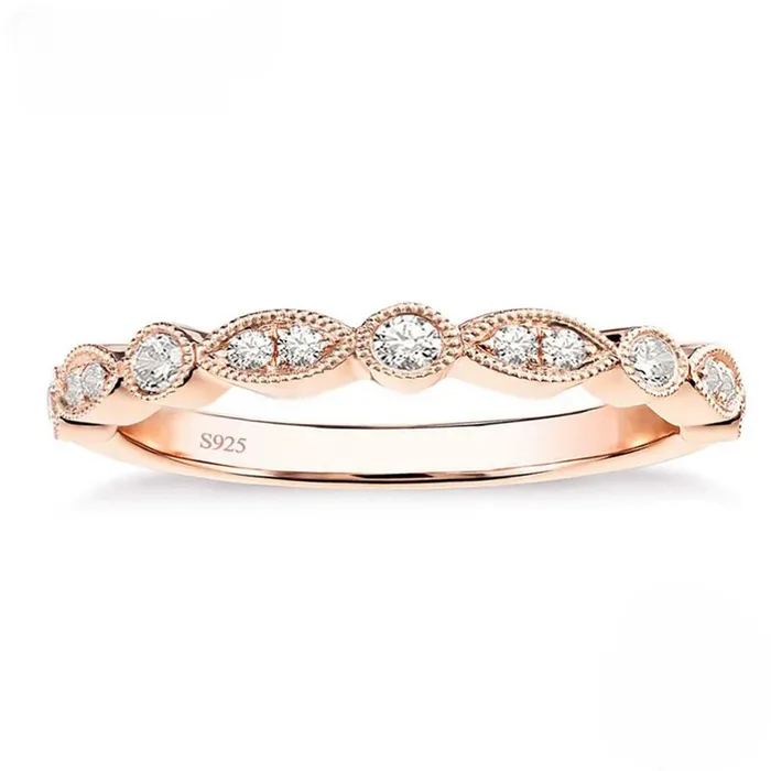 Rings Shineofidamond Art Deco Half Eternity Stacking Wedding Band in Sterling Silver