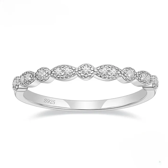 Rings Shineofidamond Art Deco Half Eternity Stacking Wedding Band in Sterling Silver