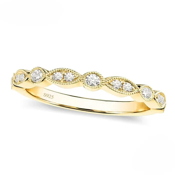 Rings Shineofidamond Art Deco Half Eternity Stacking Wedding Band in Sterling Silver