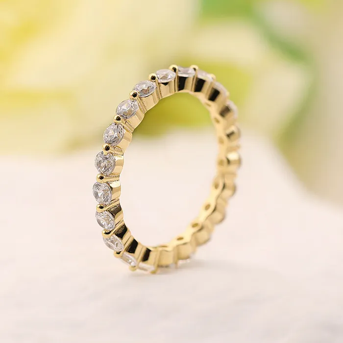 Rings Shineofidamond Classic Eternity Sterling Silver Wedding Band In Golden Tone Rings Shineofidamond Classic Eternity Sterling Silver Wedding Band In Golden Tone