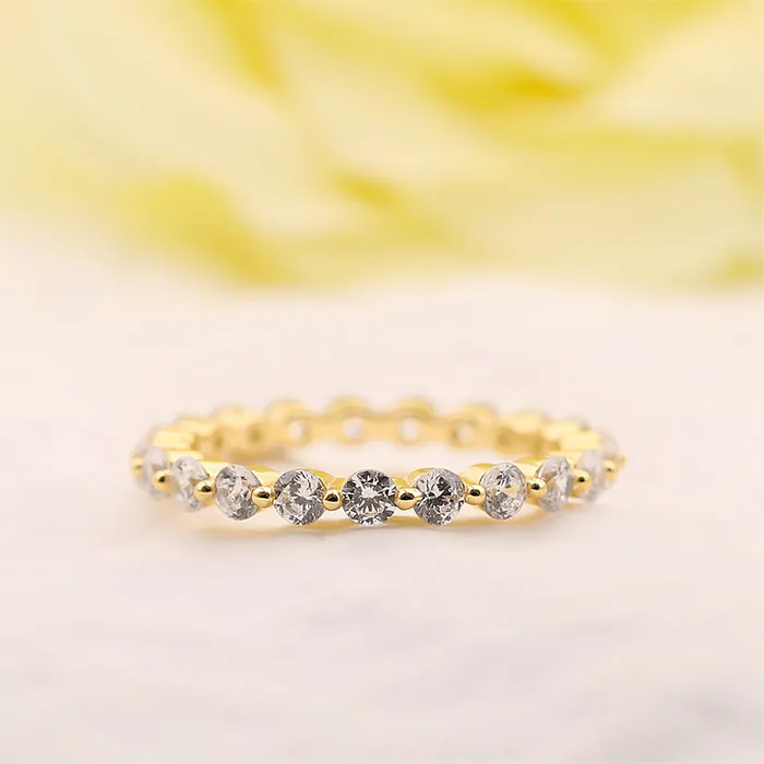 Rings Shineofidamond Classic Eternity Sterling Silver Wedding Band In Golden Tone Rings Shineofidamond Classic Eternity Sterling Silver Wedding Band In Golden Tone