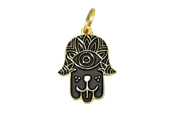 Rings Two Tails Pet Company Hamsa Pet ID Tag Black Gold