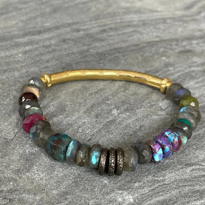 Riverstone Bracelets Labradorite and Chrysocolla Cube Beaded Bracelet Riverstone Bracelets Labradorite and Chrysocolla Cube Beaded Bracelet