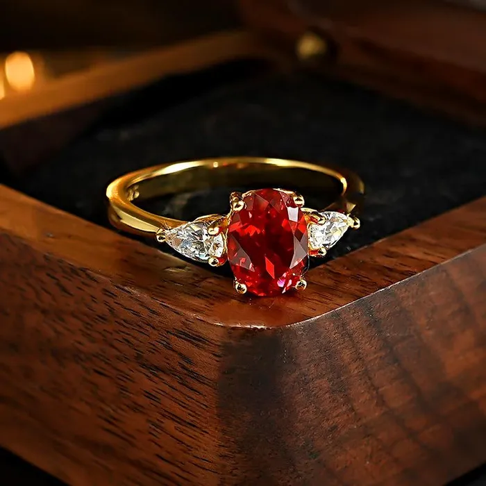 shine of diamond Rings Classic Oval Cut Three Stone Ruby Sterling Silver Engagement Ring shine of diamond Rings Classic Oval Cut Three Stone Ruby Sterling Silver Engagement Ring