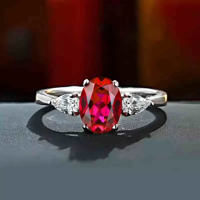 shine of diamond Rings Classic Oval Cut Three Stone Ruby Sterling Silver Engagement Ring shine of diamond Rings Classic Oval Cut Three Stone Ruby Sterling Silver Engagement Ring