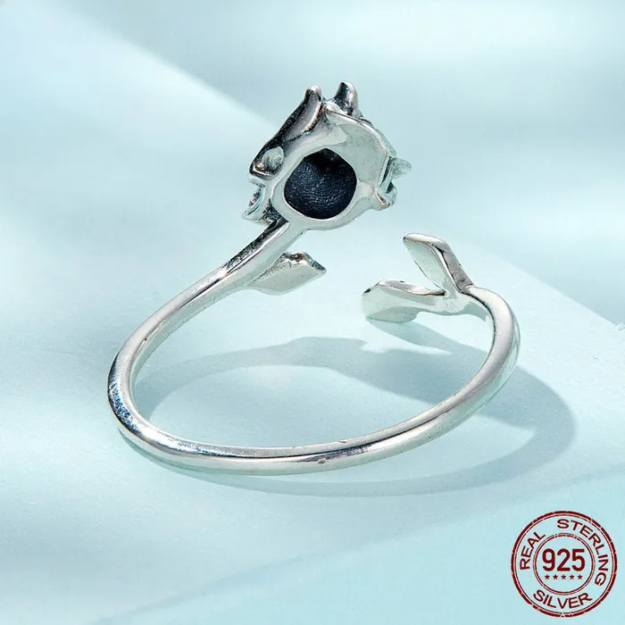 shine of diamond Rings Halloween Rose skeleton Sterling Silver Open Ring shine of diamond Rings Halloween Rose skeleton Sterling Silver Open Ring