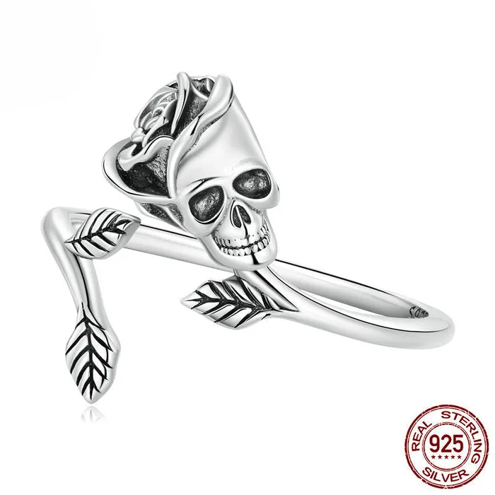 shine of diamond Rings Halloween Rose skeleton Sterling Silver Open Ring shine of diamond Rings Halloween Rose skeleton Sterling Silver Open Ring