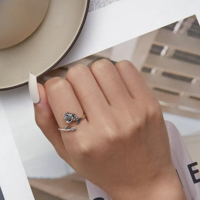 shine of diamond Rings Halloween Rose skeleton Sterling Silver Open Ring shine of diamond Rings Halloween Rose skeleton Sterling Silver Open Ring