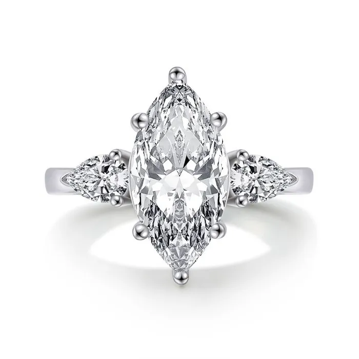 Shineofdiamond Dainty Three Stone Marquise Cut Sterling Silver Engagement Ring Rings