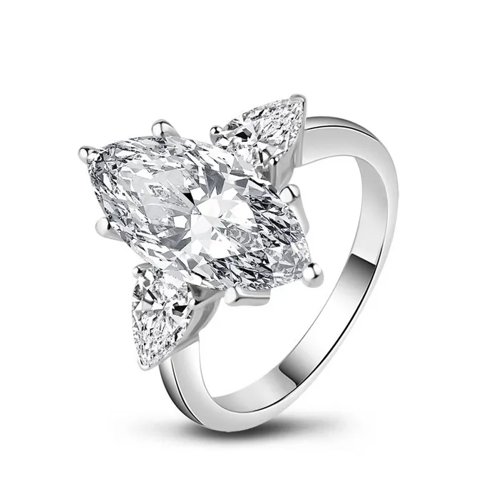 Shineofdiamond Dainty Three Stone Marquise Cut Sterling Silver Engagement Ring Rings
