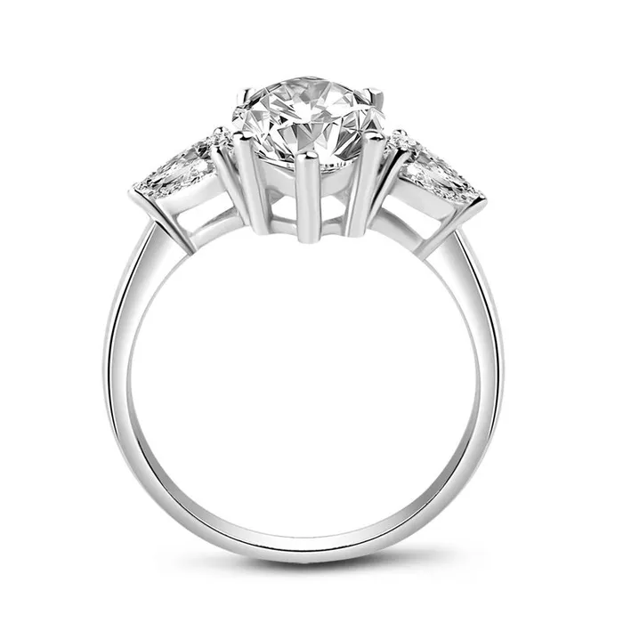 Shineofdiamond Dainty Three Stone Marquise Cut Sterling Silver Engagement Ring Rings