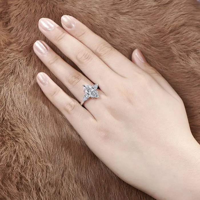 Shineofdiamond Dainty Three Stone Marquise Cut Sterling Silver Engagement Ring Rings