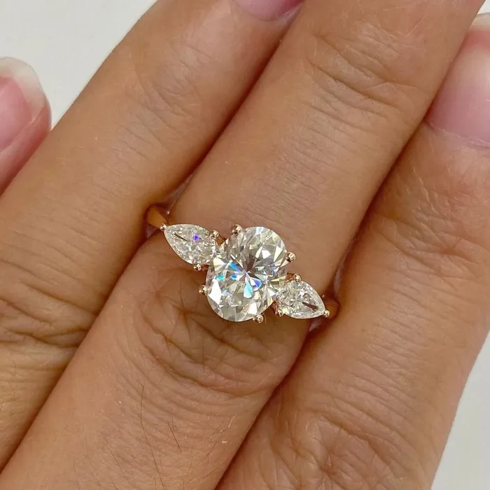 Shineofdiamond Rings 3 CT Oval Cut Three Stone Engagement Ring