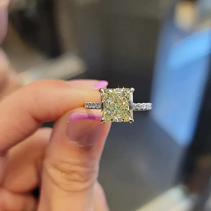 Shineofdiamond Rings Elegant Radiant Cut Sterling Silver Engagement Ring