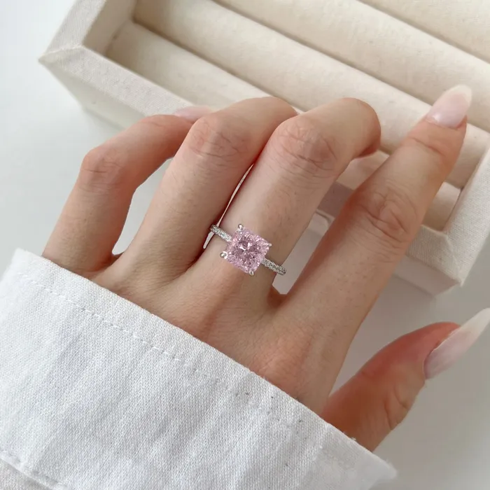 Shineofdiamond Rings Elegant Radiant Cut Sterling Silver Engagement Ring