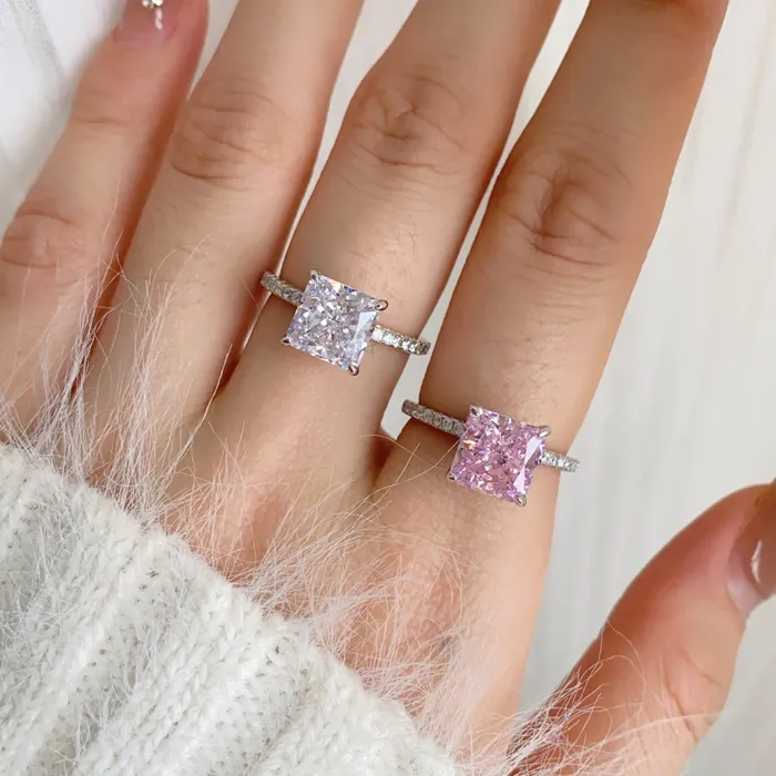 Shineofdiamond Rings Elegant Radiant Cut Sterling Silver Engagement Ring