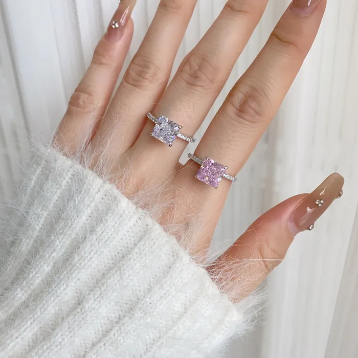 Shineofdiamond Rings Elegant Radiant Cut Sterling Silver Engagement Ring