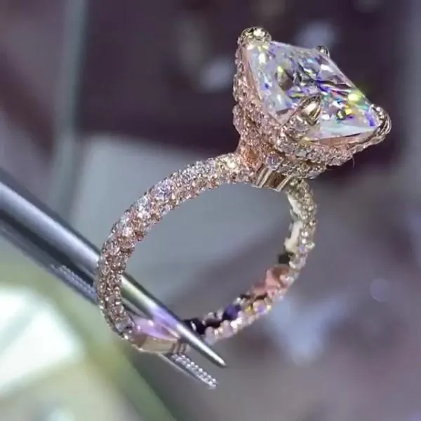 Shineofdiamond Rings Radiant Cut Double Under Halo Sterling Silver Engagement Ring
