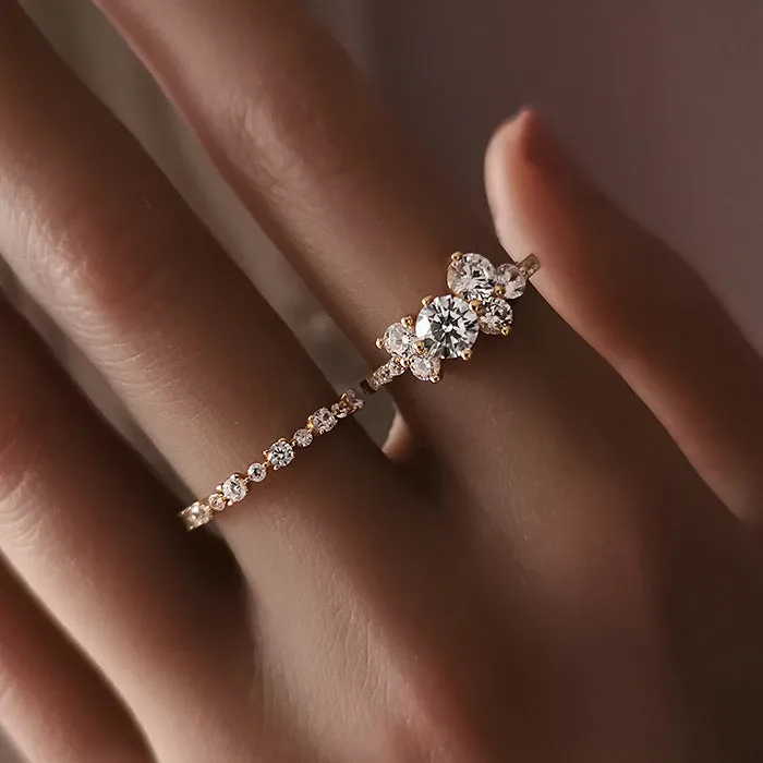 Shineofdiamond Rings Special Price Classic Half Eternity Band in Sterling Silver in Silver Golden Color