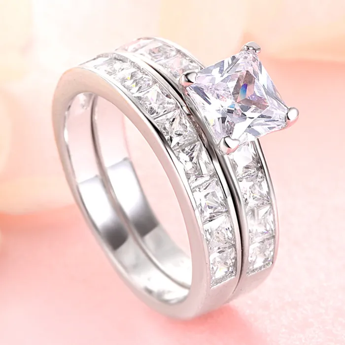 Shineofidamond Rings 15 Carat Princess Cut Wedding Bridal Set