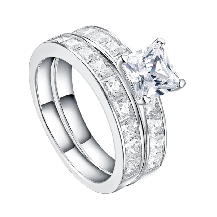 Shineofidamond Rings 15 Carat Princess Cut Wedding Bridal Set