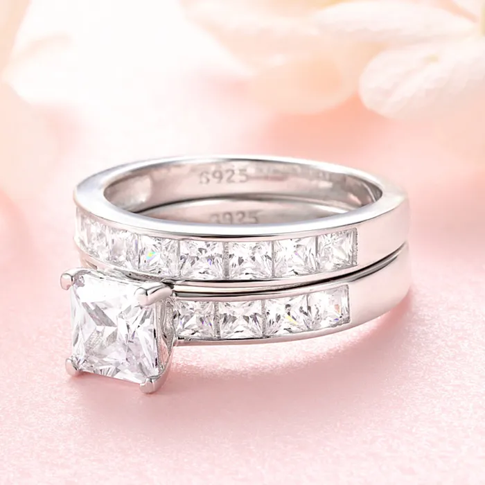 Shineofidamond Rings 15 Carat Princess Cut Wedding Bridal Set