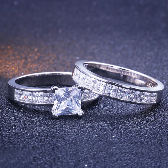 Shineofidamond Rings 15 Carat Princess Cut Wedding Bridal Set