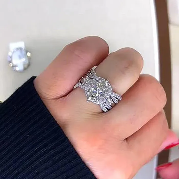 Shineofidamond Rings Gorgeous Marquise Cut Insert Bridal Set For Women In Sterling Silver Shineofidamond Rings Gorgeous Marquise Cut Insert Bridal Set For Women In Sterling Silver