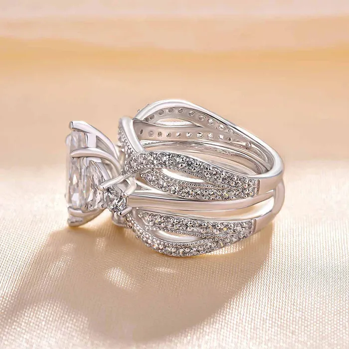 Shineofidamond Rings Gorgeous Marquise Cut Insert Bridal Set For Women In Sterling Silver