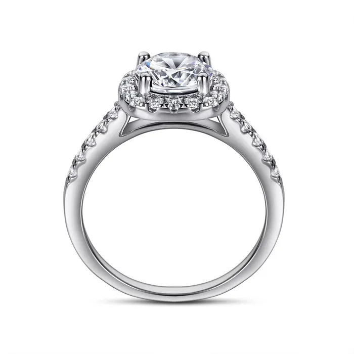Shineofidamond Rings Halo Round Cut Sterling Silver Double Band Bridal Set Shineofidamond Rings Halo Round Cut Sterling Silver Double Band Bridal Set