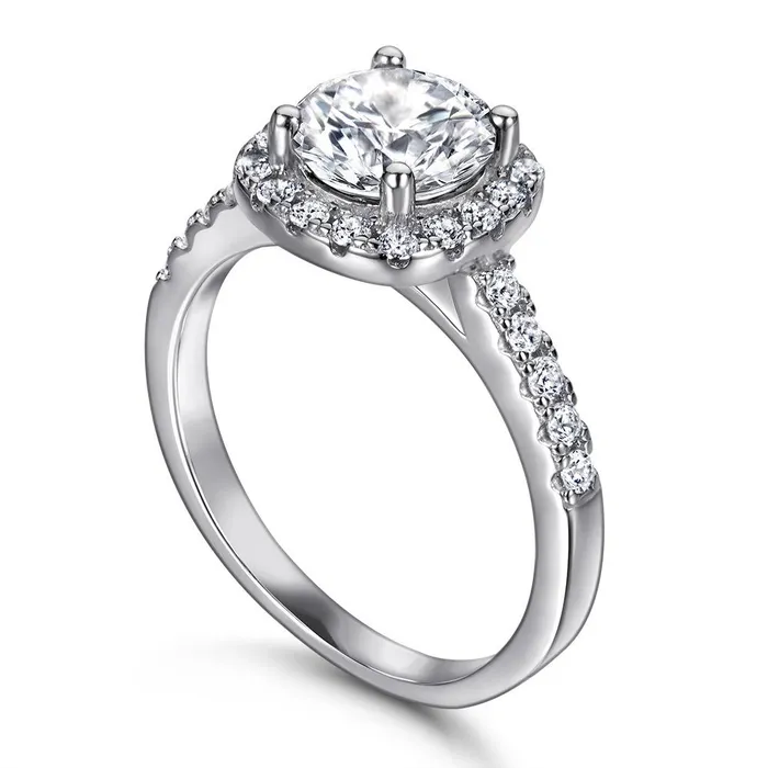 Shineofidamond Rings Halo Round Cut Sterling Silver Double Band Bridal Set Shineofidamond Rings Halo Round Cut Sterling Silver Double Band Bridal Set